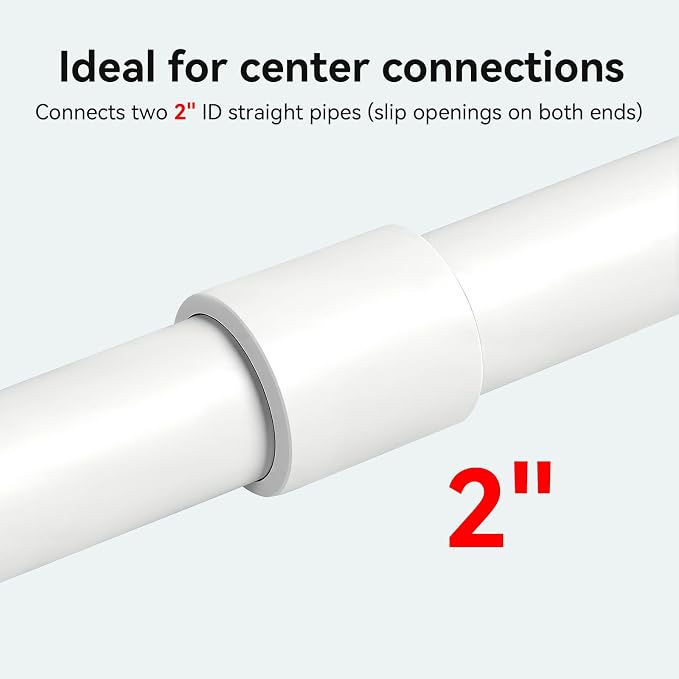 2Pack 2 Inch White PVC Pipe Coupling, Socket x Socket, Schedule 40 Heavy Duty - Image 3