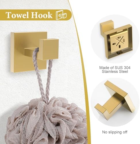 TURS 5-Piece Bathroom Hardware Set Brushed Gold Towel Bar Set Bath Towel Holder - Image 4