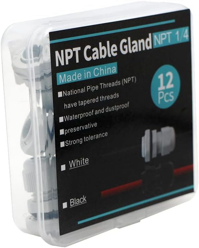 12-Pack 1/4" NPT Cable Glands, IP68 Waterproof Nylon PA66 Strain Relief Cord - Image 4