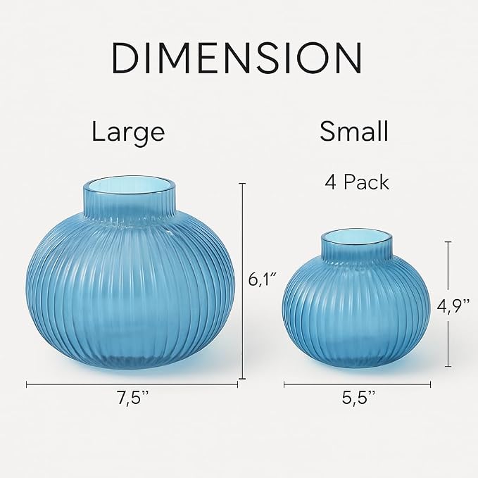 Blue Glass Vases for Tulips, Flower Vases for Bouquet, Ribbed Glass Vase for - Image 7