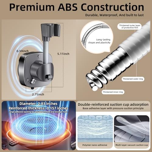 No Drill Shower Head Holder, Strong Suction Cup 360° Adjustable Handheld Shower - Image 7