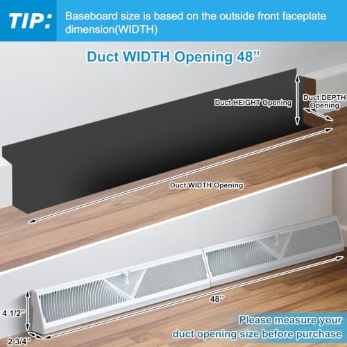 Yaocom 48 Inch Baseboard Register Vent 48" Duct Opening Size Vent Covers - Image 2