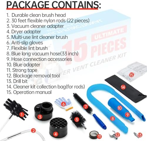 BLuesea Dryer Vent Cleaner Kit, 15-Piece Ultimate Dryer Cleaning Kit Include 30 - Image 6