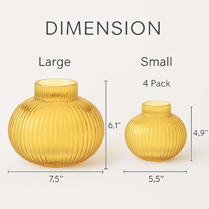 Amber Glass Vases for Tulips, Flower Vases for Bouquet, Ribbed Glass Vase for - Image 7