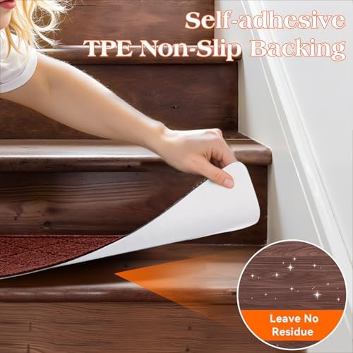 Stair Treads for Wooden Steps 15 PCS, Non Slip Stair Rugs Red - Image 4