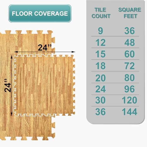 Sorbus Wood Grain Floor Tiles Foam Mat EVA Interlocking Mats Tile 3/8-Inch - Image 2