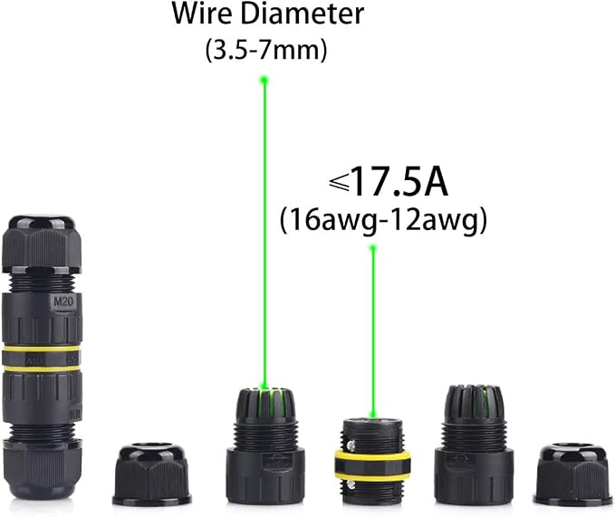 IP68 Waterproof 2Way 3pin Junction Box Electrical Cable Connector, 5 Pack 17.5A - Image 7