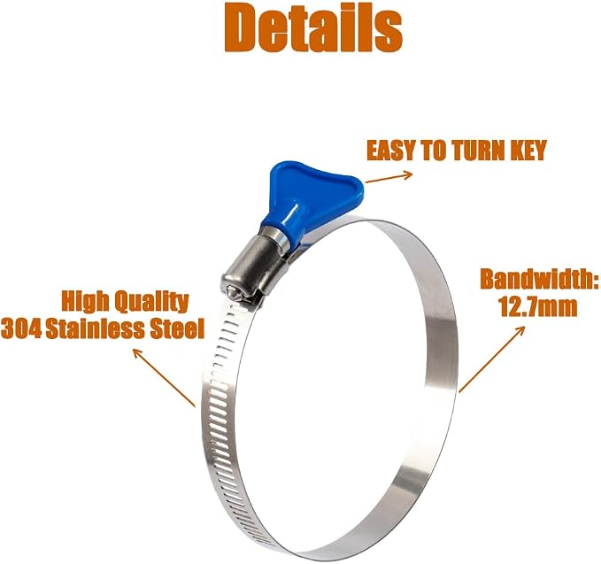 ISPINNER 2pcs 3 Inch Key-Type 304 Stainless Steel Worm Gear Hose Clamps - Image 3