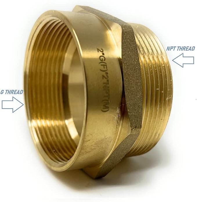 Cascada 2" G Thread Female to NPT Male Pipe Fitting Adapter | Lead-Free Brass - Image 3
