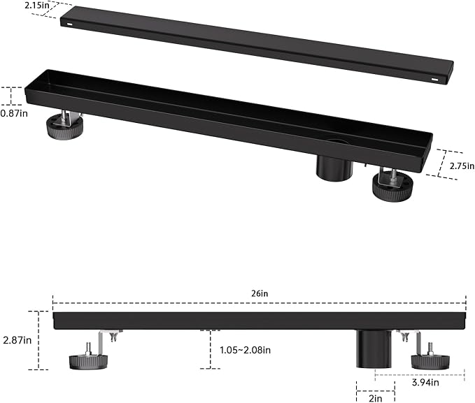 EXF Offset Linear Shower Drain 26 Inch Matte Black - Image 4