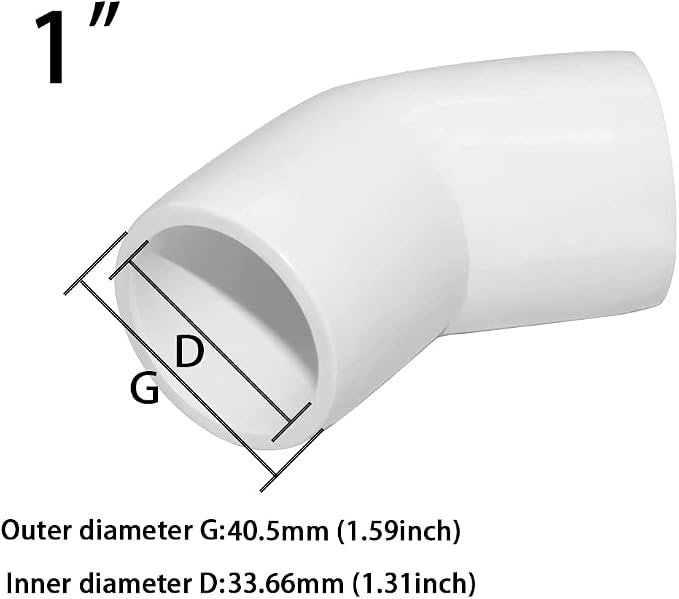 1" 45 Degree PVC Elbow Fitting, Furniture Grade 2 Way Right Angle Elbow Side - Image 2