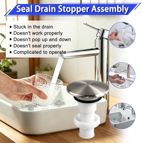 972-098J Plumbing-Equipment Brushed Nickel Drain Sink Stopper, Drain Sink Plug - Image 3