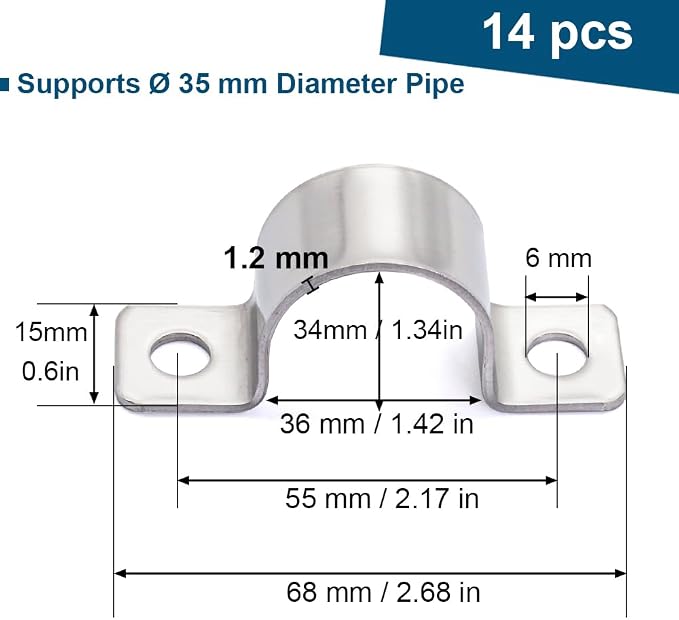 1-3/8 Inch Stainless Steel Conduit Clamps Two Hole Pipe Clamps Metal U Bracket - Image 2