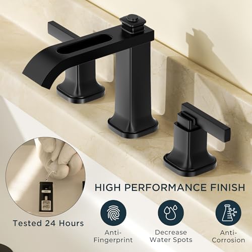 FORIOUS Bathroom Faucet 3 Hole Widespread Sink Faucets Matte Black - Image 3