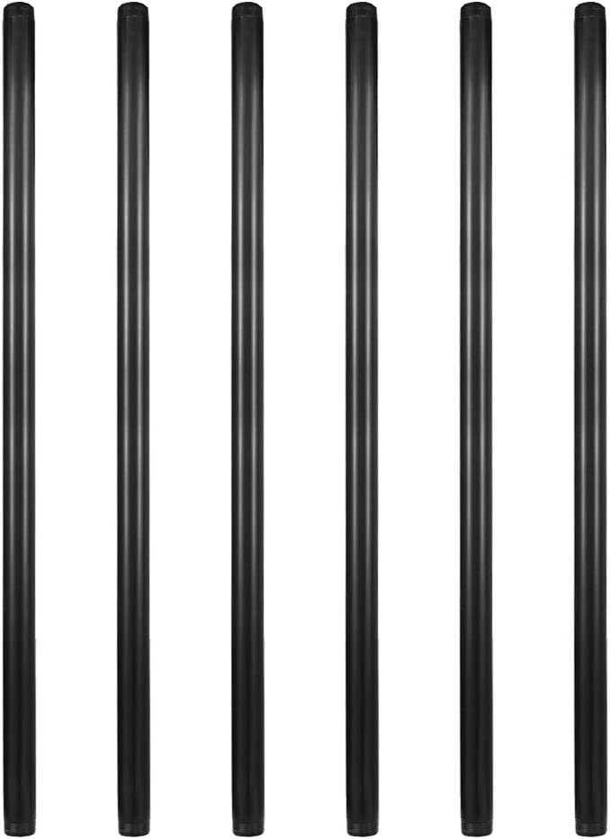 6 Pack 3/4" x 48" Pre-Cut Black Metal Pipe, Industrial Steel Fits Standard by GeilSpace