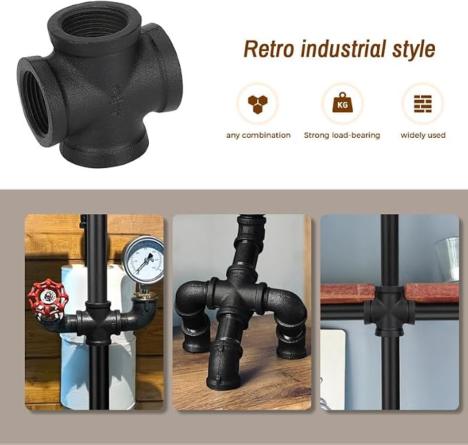 3/4" Black Pipe Fittings 4-Way Cross Fitting Home Expert 4 Pack | Malleable - Image 4