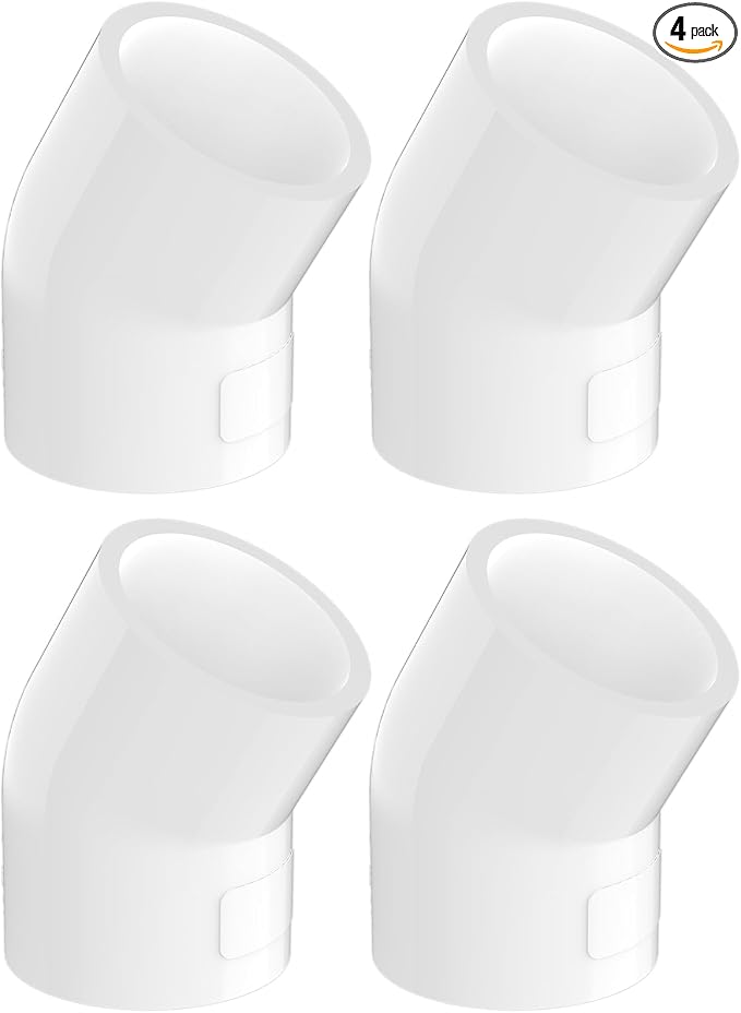 4-Pack 1-1/2 Inch 45 Degree PVC Elbow Pipe Fittings, Furniture Grade SCH40 PVC by Unknown