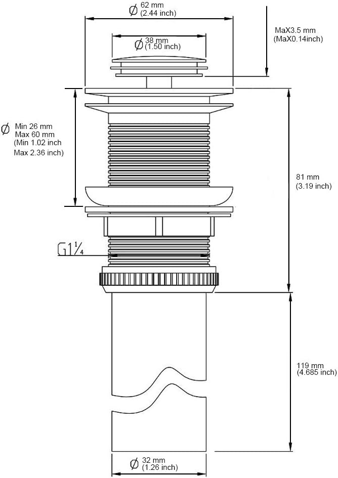 Bathroom Sink Pop Up Drain Without Overflow, Small Cap, Brushed Nickel - Image 6