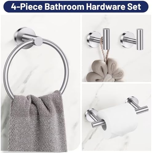 Brushed Nickel Bathroom Hardware Set, Toilet Paper Holder, Towel Ring Hooks - Image 2