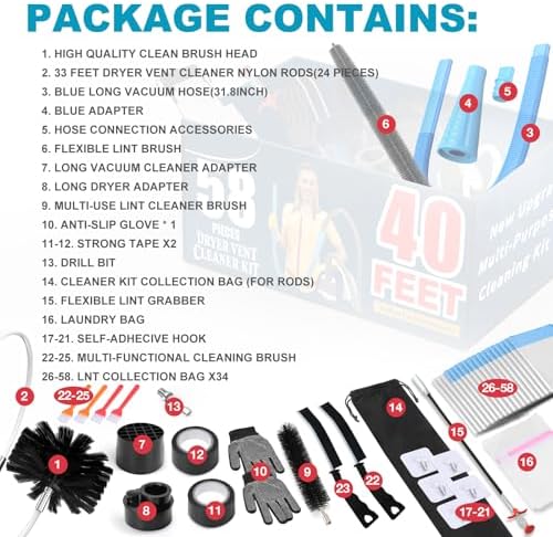 Sealegend 58-Pieces 40-Feet Dryer Vent Cleaner Kit, Dryer Cleaning Tools - Image 7