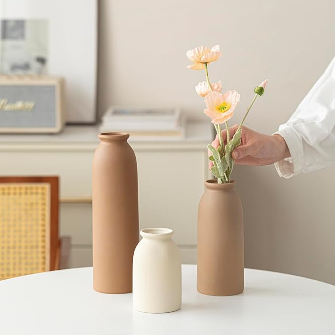 10.4 inches Tall Decorative Ceramic Vase Set, 3 Pieces, Nordic Modern Boho Style - Image 3