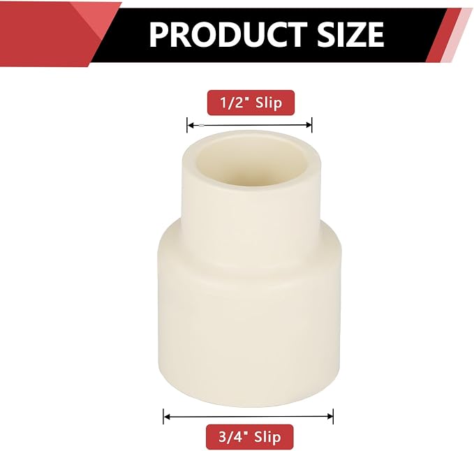 20 Pack EFIELD CPVC Coupling Adapter Fittings, 3/4" Slip x 1/2" Slip | Socket - Image 2