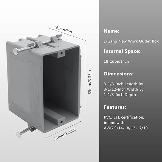 New Work Electrical Nail Outlet Box, 18 cu in, 12 Pack | Designed - Image 4