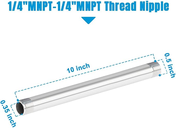 Quickun 304 Stainless Steel Pipe Fitting, 1/4" NPT x 1/4" NPT Male Malleable - Image 2