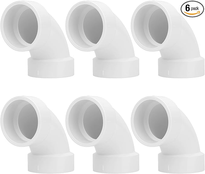 6Pack 1-1/2" PVC DWV Sanitary 90-Degree Elbow White SCH40 1.50" PVC DWV 90° by Lswteiz