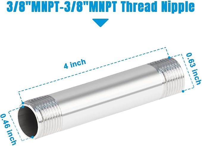 Quickun 304 Stainless Steel Nipple Pipe Fitting, 3/8" NPT x 3/8" NPT Male - Image 2