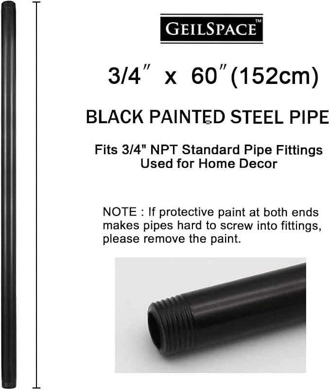 6 Pack 3/4" × 60" Pre-Cut Black Metal Pipe, Industrial Steel Fits Standard - Image 2