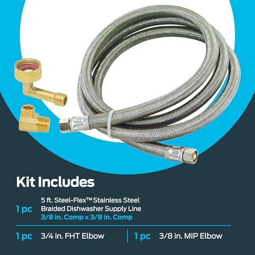 Eastman 5 Ft. Dishwasher Installation Kit, Braided Stainless Steel Supply Line - Image 3
