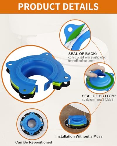Elastic Wax Ring Toilet Seal, No Mess Gasket Replacement Repair Kit Install - Image 6