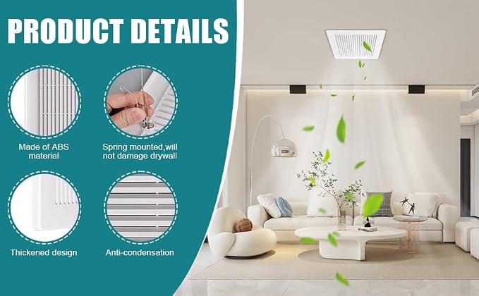 (1-Pack 12" BP90 Spring Bathroom Exhaust Fan Cover 12-1/4" x12" Vent Cover - Image 9