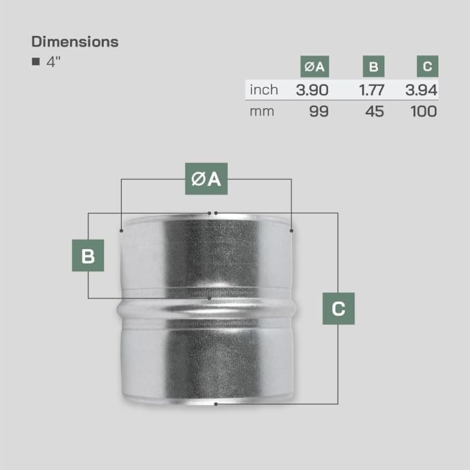 Vent Systems 4'' Inch Galvanized Steel Duct Connector - Image 2