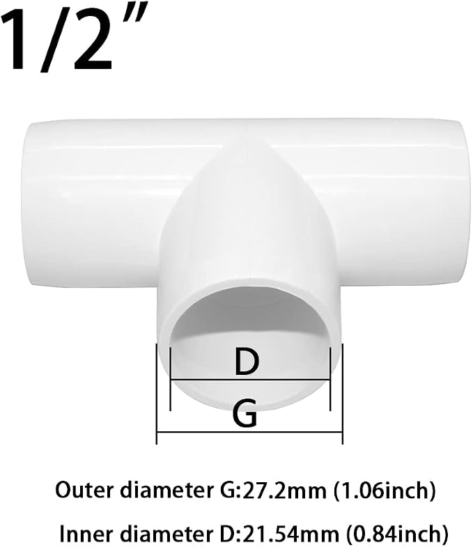 1/2 Inch Tee PVC Fitting 3 Way Connector, Furniture Grade Corner Fittings - Image 2
