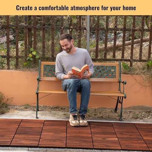 10 PCS Interlocking Deck Tiles, Striped Pattern 12"x12" Acacia Wood Outdoor - Image 4