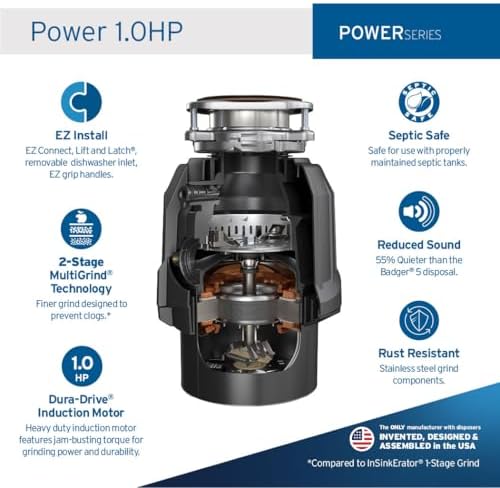 InSinkErator Power 1HP, 1 HP Garbage Disposal, Power Series EZ Connect - Image 2