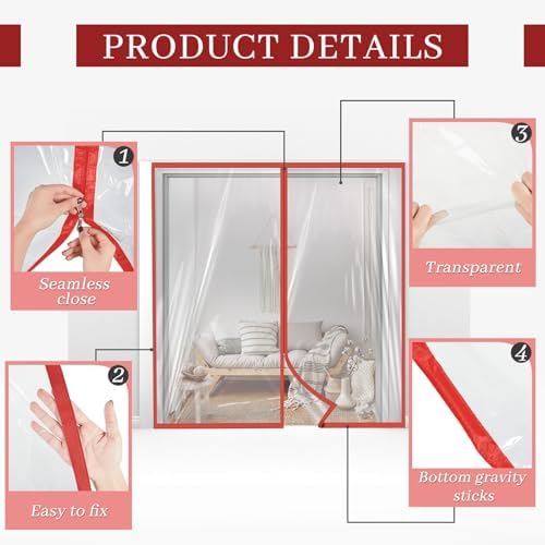 Amylove 72 x 80 Inch Dust Barrier Door, Double Sided Zipper, 6 x 6.7 ft - Image 3