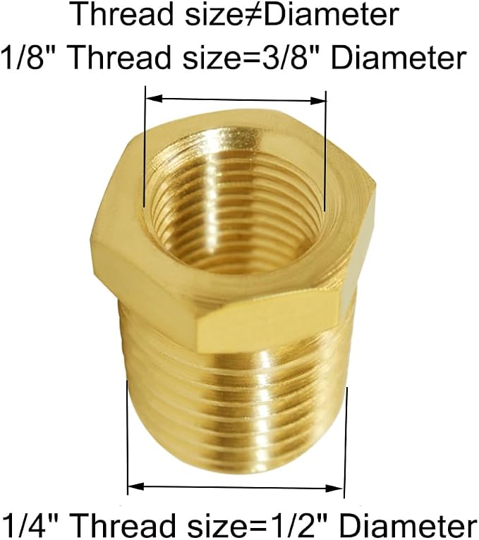 Joywayus 10Pcs Brass Reducing Hex Bushing 1/4" NPT Male to 1/8" NPT Female | - Image 2