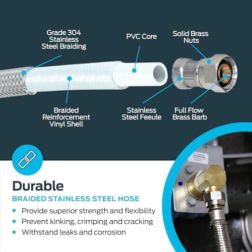 Eastman 8 Ft. Dishwasher Installation Kit, Braided Stainless Steel Supply Line - Image 5