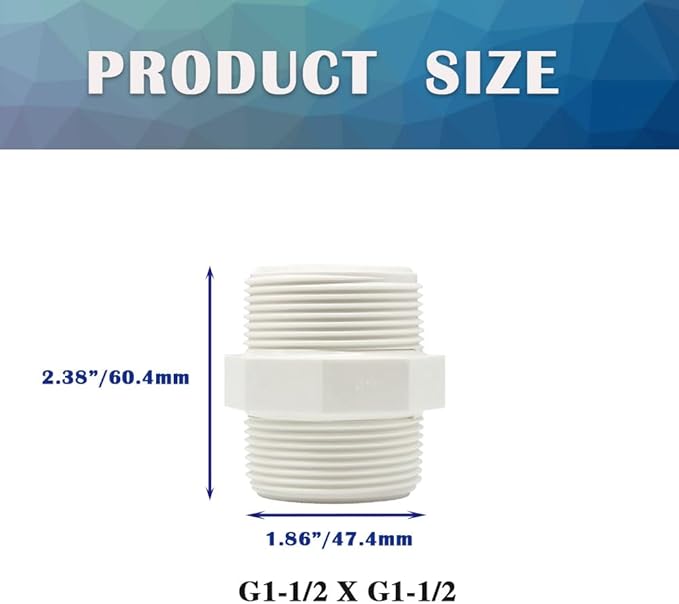2PCS 1-1/2" PVC Pipe Fittings Nipple G1-1/2 X G1-1/2 Male to Male Thread - Image 2