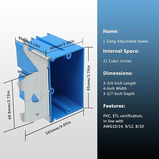 PVC Blue Adjustable Electrical Box Outlet, 3 Pack | 21Cu.inSingle-Gang - Image 3