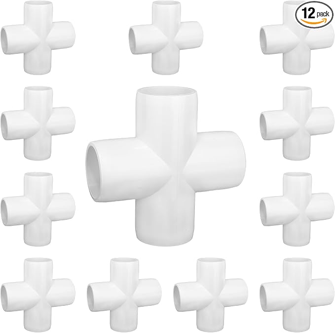 12 Pack 1" Cross PVC Fitting Connector, 4-Way Cross Furniture Grade Elbow by TianTianUp