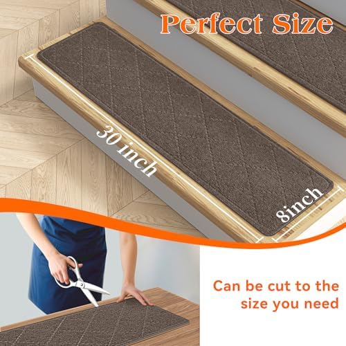 Stair Treads for Wooden Steps 10 PCS Non Slip Stair Rugs Brown - Image 3
