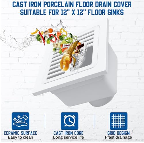 1 Pcs Cast Iron Porcelain Grate Floor Drain Cover 9-1/4" W x 9-1/4" L x 1-1/4h - Image 3