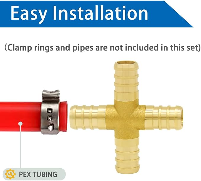 Hooshing 5/8" Pex Fitting 4 Ways Crimp Brass Pipe Fittings - Image 3