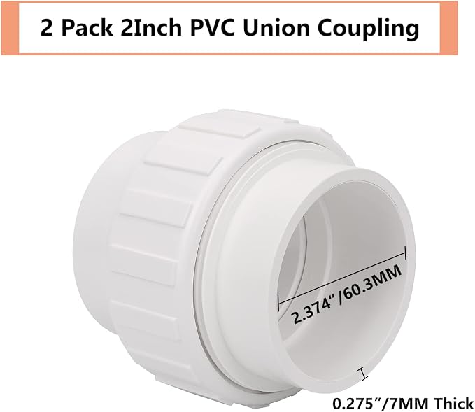 2 Pack 2" PVC Union Coupling Pipe Fitting 2 Inch PVC Slip Union PVC Adapter - Image 2