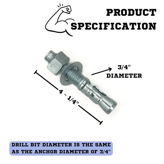 MIGHTY FASTENERS Zinc-Plated Steel Wedge Anchors, 3/4" X 4-1/4" - Image 4