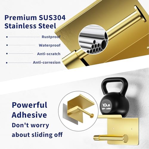 GLNLQ Brushed Gold Toilet Paper Holder Wall Mount, Adhesive or Screw-in - Image 4